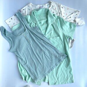 Charter Club & State of Day Green Cotton Stretch‎ Jersey Set of 3 Pajama Tops